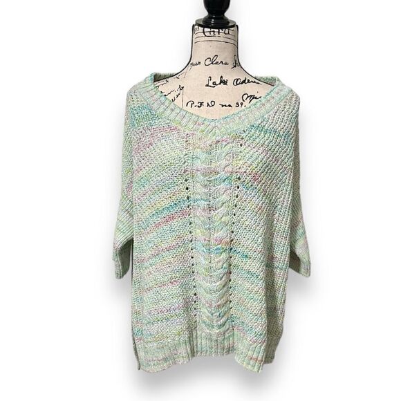 Pilcro Women's Mint Green Oversized Cable Knit Striped Pullover Sweater Size Sma - Picture 3 of 5